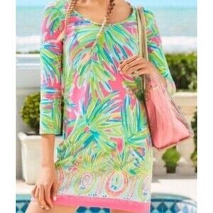 Lilly Pulitzer Women’s S Beacon Pima Cotton Shift Dress Tiki Pink Royal Lime